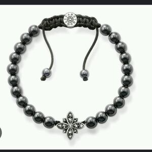 THOMAS SABO Obsidian Beaded Bracelet with Floral Charm